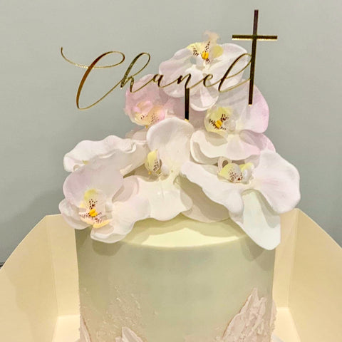 Name & Cross Cake Topper