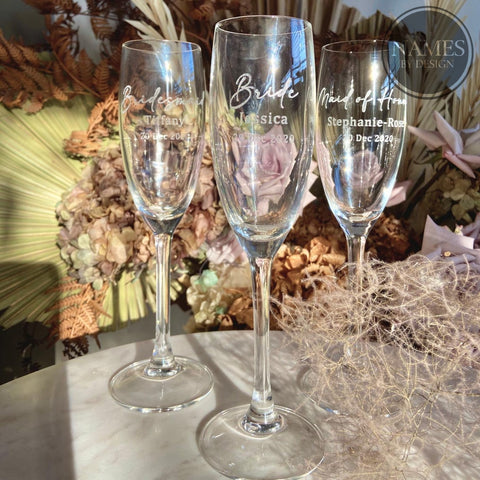 Bridal Party Champagne Glasses Personalised Glassware